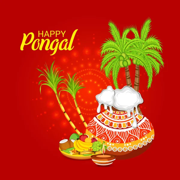 Tamil Nadu Güney Hindistan Daki Mutlu Pongal Tatil Hasat Festivali — Stok Vektör