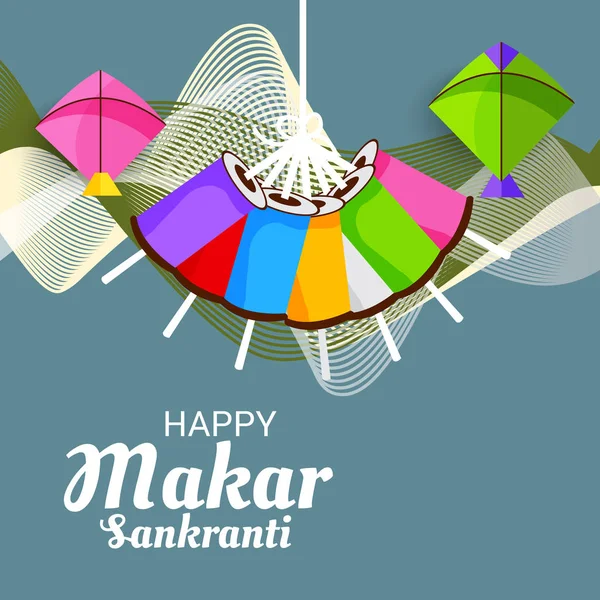 伝統的なインドの祭りの背景のベクトルイラストカラフルな凧でMakar Sankrantiを祝います — ストックベクタ