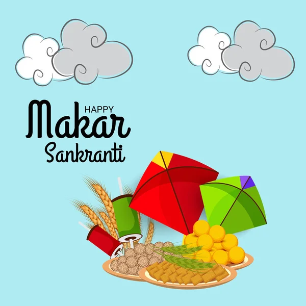 Vector Illustration Background Traditional Indian Festival Celebrate Makar Sankranti Colorful — Stock Vector