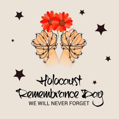 Bir arka plan vektör Illustration için asla unutmayız. Holokost Anma günü. 
