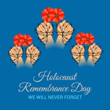 Bir arka plan vektör Illustration için asla unutmayız. Holokost Anma günü. 