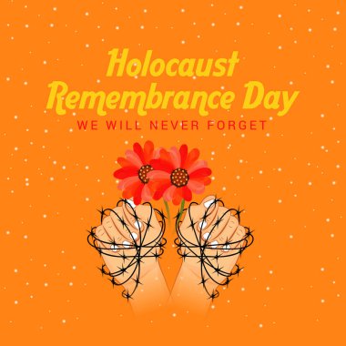 Bir arka plan vektör Illustration için asla unutmayız. Holokost Anma günü. 