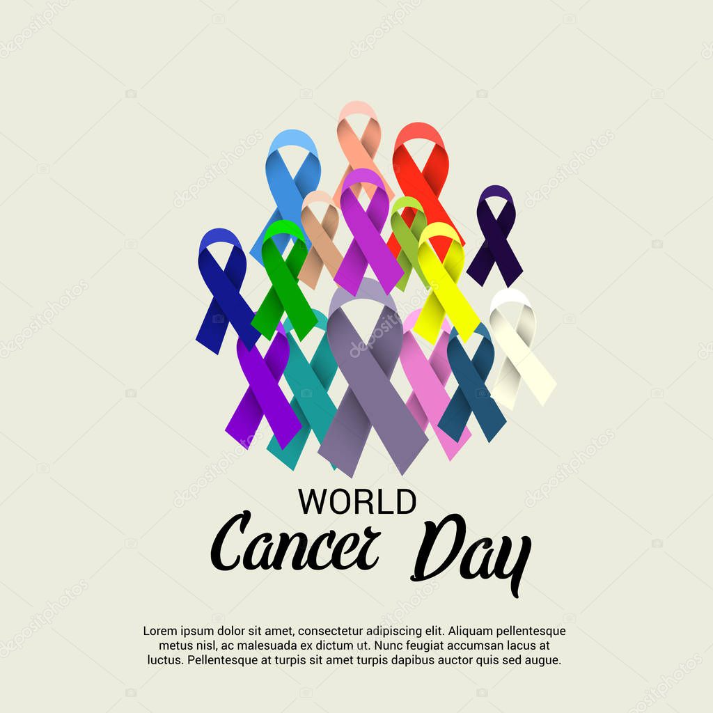 Vector illustration of a Background for World Cancer Day (February 4) Awareness Ribbon.