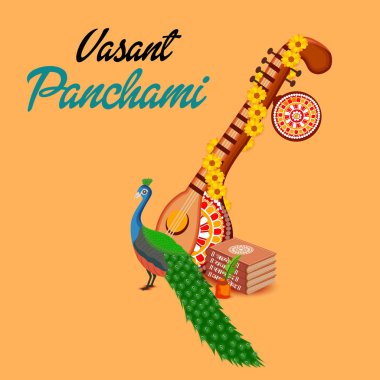 Bir arka plan/Banner vektör çizim Vasant Panchami için.