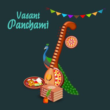 Bir arka plan/Banner vektör çizim Vasant Panchami için.