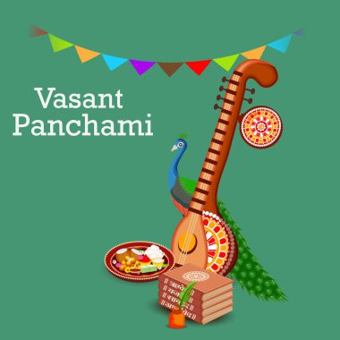 Bir arka plan/Banner vektör çizim Vasant Panchami için.