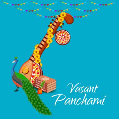 Bir arka plan/Banner vektör çizim Vasant Panchami için.