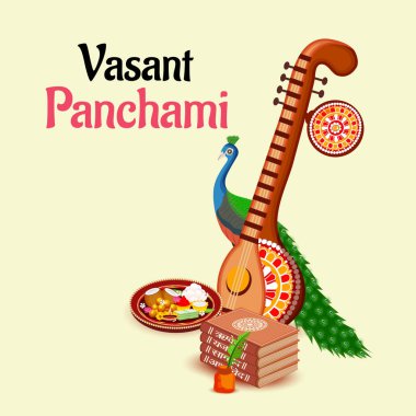 Bir arka plan/Banner vektör çizim Vasant Panchami için.