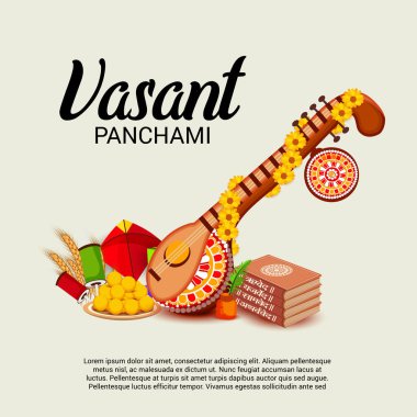 Bir arka plan/Banner vektör çizim Vasant Panchami için.