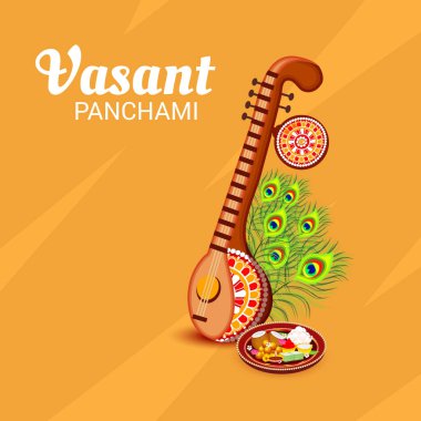 Bir arka plan/Banner vektör çizim Vasant Panchami için.