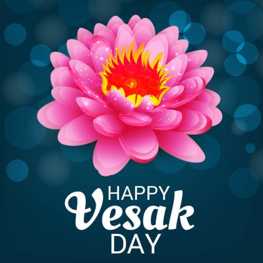 Vesak Günü pembe Lotus çiçeği ile için bir afiş vektör çizim. 