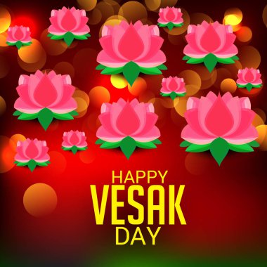 Vesak Günü pembe Lotus çiçeği ile için bir afiş vektör çizim. 