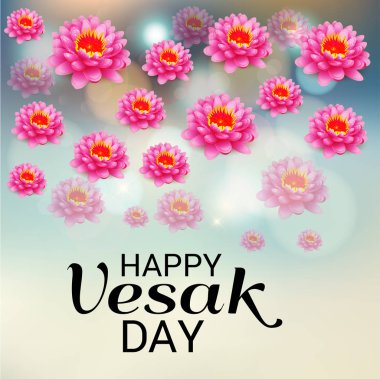 Vesak Günü pembe Lotus çiçeği ile için bir afiş vektör çizim. 