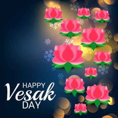 Vesak Günü pembe Lotus çiçeği ile için bir afiş vektör çizim. 