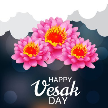 Vesak Günü pembe Lotus çiçeği ile için bir afiş vektör çizim. 