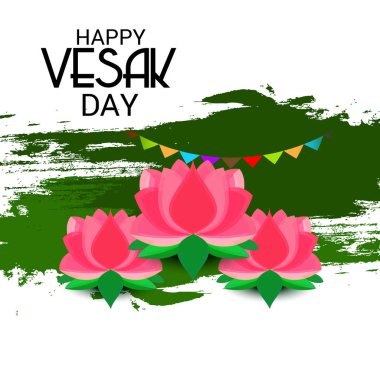 Vesak Günü pembe Lotus çiçeği ile için bir afiş vektör çizim. 