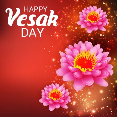 Vesak Günü pembe Lotus çiçeği ile için bir afiş vektör çizim. 