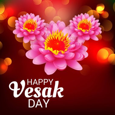 Vesak Günü pembe Lotus çiçeği ile için bir afiş vektör çizim. 