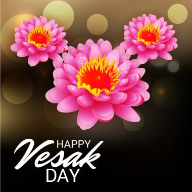 Vesak Günü pembe Lotus çiçeği ile için bir afiş vektör çizim. 