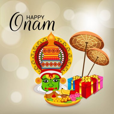 Güney Hint Festivali Happy Onam için bir Arka Plan Vektör illüstrasyon.