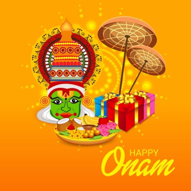 Güney Hint Festivali Happy Onam için bir Arka Plan Vektör illüstrasyon.