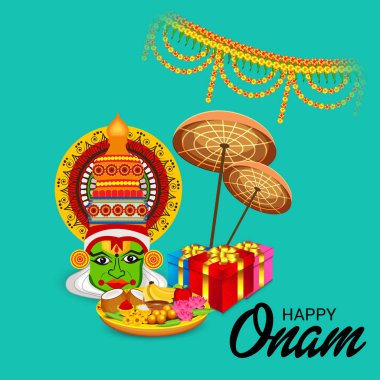 Güney Hint Festivali Happy Onam için bir Arka Plan Vektör illüstrasyon.