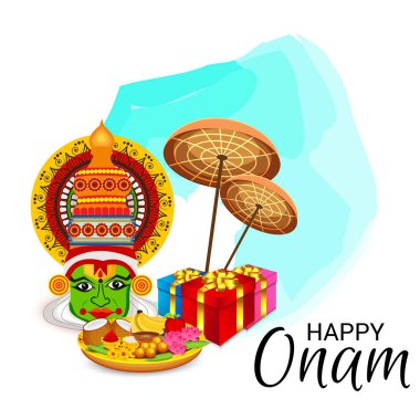 Güney Hint Festivali Happy Onam için bir Arka Plan Vektör illüstrasyon.