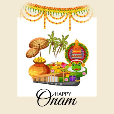 Güney Hint Festivali Happy Onam için bir Arka Plan Vektör illüstrasyon.