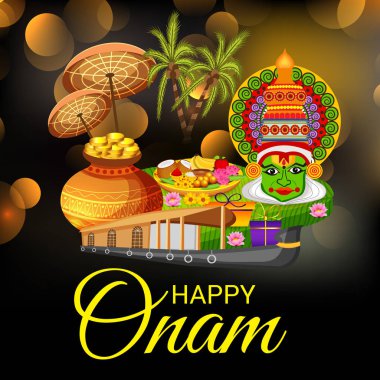 Güney Hint Festivali Happy Onam için bir Arka Plan Vektör illüstrasyon.