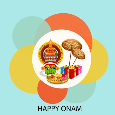 Güney Hint Festivali Happy Onam için bir Arka Plan Vektör illüstrasyon.