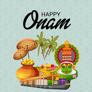 Güney Hint Festivali Happy Onam için bir Arka Plan Vektör illüstrasyon.