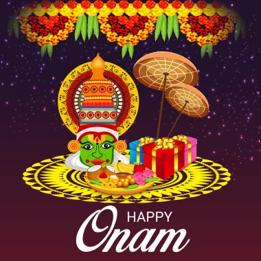 Güney Hint Festivali Happy Onam için bir Arka Plan Vektör illüstrasyon.