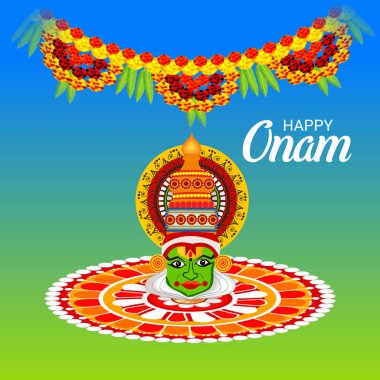 Güney Hint Festivali Happy Onam için bir Arka Plan Vektör illüstrasyon.