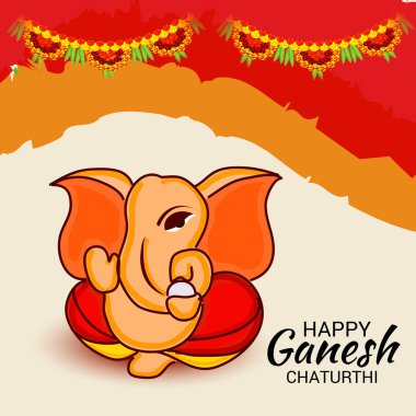 Geleneksel Hint Festivali için vektör illüstrasyonu Mutlu Ganesh Chaturthi 'yi kutlayın. Metin Boşluğu Arkaplanı.