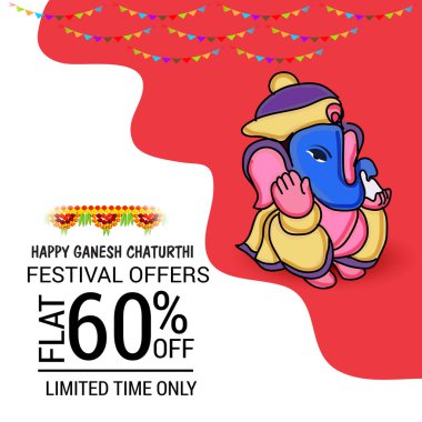 Geleneksel Hint Festivali için vektör illüstrasyonu Mutlu Ganesh Chaturthi 'yi kutlayın. Metin Boşluğu Arkaplanı.