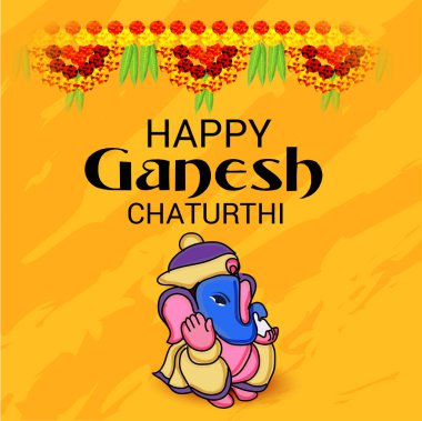 Geleneksel Hint Festivali için vektör illüstrasyonu Mutlu Ganesh Chaturthi 'yi kutlayın. Metin Boşluğu Arkaplanı.