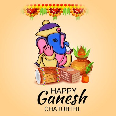 Geleneksel Hint Festivali için vektör illüstrasyonu Mutlu Ganesh Chaturthi 'yi kutlayın. Metin Boşluğu Arkaplanı.