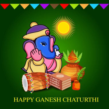 Geleneksel Hint Festivali için vektör illüstrasyonu Mutlu Ganesh Chaturthi 'yi kutlayın. Metin Boşluğu Arkaplanı.