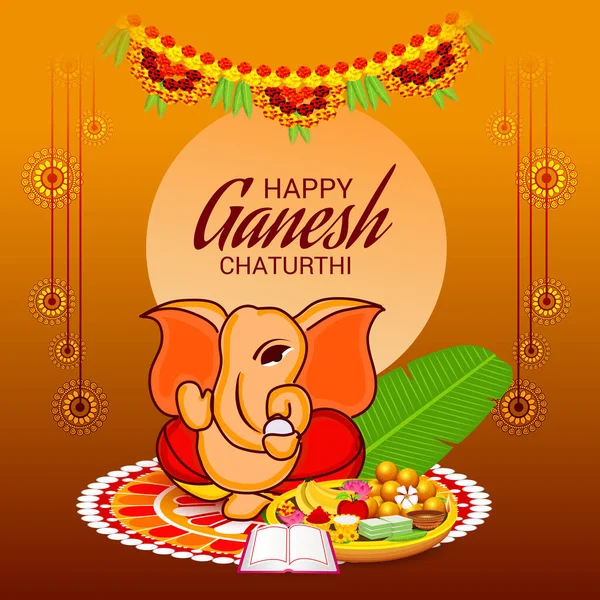 Ilustração Vetorial Para Tradicional Festival Indiano Celebrate Happy Ganesh Chaturthi — Vetor de Stock