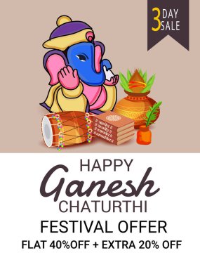 Geleneksel Hint Festivali için vektör illüstrasyonu Mutlu Ganesh Chaturthi 'yi kutlayın. Metin Boşluğu Arkaplanı.