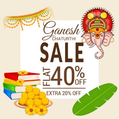 Geleneksel Hint Festivali için vektör illüstrasyonu Mutlu Ganesh Chaturthi 'yi kutlayın. Metin Boşluğu Arkaplanı.