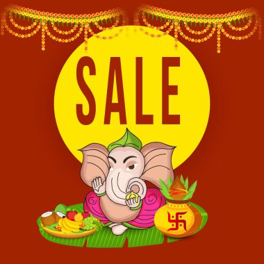 Geleneksel Hint Festivali için vektör illüstrasyonu Mutlu Ganesh Chaturthi 'yi kutlayın. Metin Boşluğu Arkaplanı.