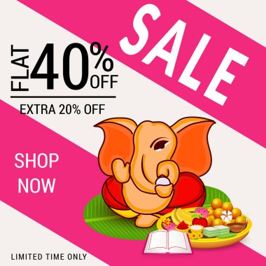 Geleneksel Hint Festivali için vektör illüstrasyonu Mutlu Ganesh Chaturthi 'yi kutlayın. Metin Boşluğu Arkaplanı.