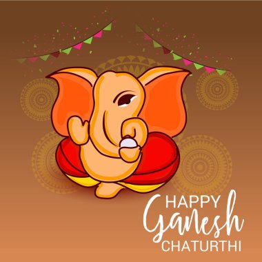 Geleneksel Hint Festivali için vektör illüstrasyonu Mutlu Ganesh Chaturthi 'yi kutlayın. Metin Boşluğu Arkaplanı.