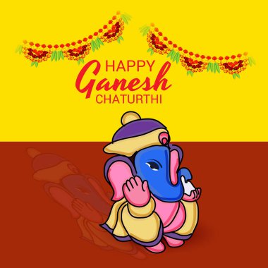 Geleneksel Hint Festivali için vektör illüstrasyonu Mutlu Ganesh Chaturthi 'yi kutlayın. Metin Boşluğu Arkaplanı.