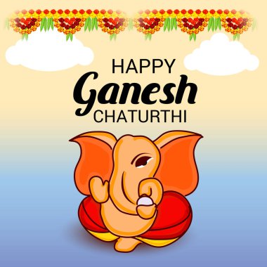 Geleneksel Hint Festivali için vektör illüstrasyonu Mutlu Ganesh Chaturthi 'yi kutlayın. Metin Boşluğu Arkaplanı.