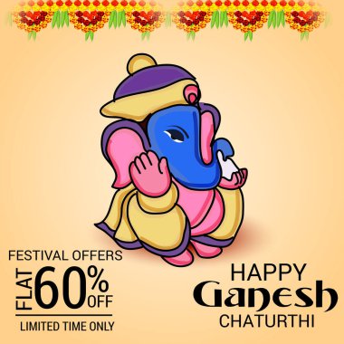 Geleneksel Hint Festivali için vektör illüstrasyonu Mutlu Ganesh Chaturthi 'yi kutlayın. Metin Boşluğu Arkaplanı.