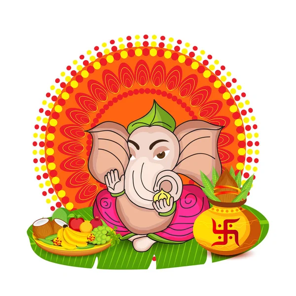 Vektorillustration För Traditionell Indian Festival Fira Happy Ganesh Chaturthi Sammanfattning — Stock vektor