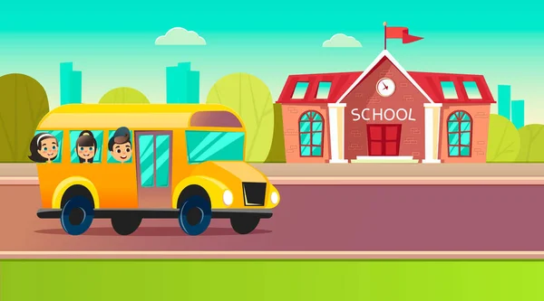 Students go to school on the schoolbus. — Stock Photo, Image