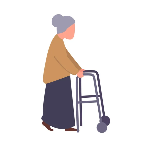 La abuela sostiene la manija del andador. Paciente anciana en el centro de rehabilitación. Clínica de rehabilitación para ancianos concepto . — Vector de stock